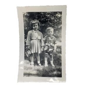 Vtg Children Summertime Hangout Monochrome Photography Found Snapshot Portrait